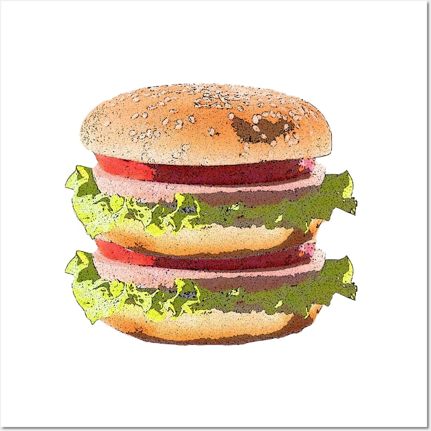 Triple Patty Hamburger Illustration Wall Art by vnteees1